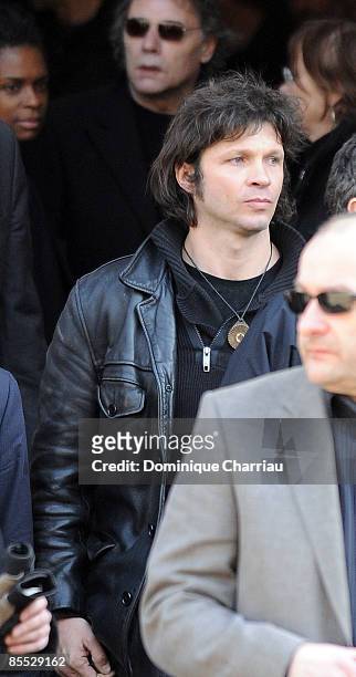 French Singer Bertrand Cantat attends singer Alain Bashung's Funeral at Saint-Germain-des-Pres church on March 20, 2009 in Paris, France.