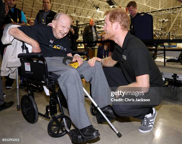 Prince Harry meets 102 year old WW2 veteran Norm Baker at the Invictus Games 2017 on September 28, 2017 in Toronto, Canada