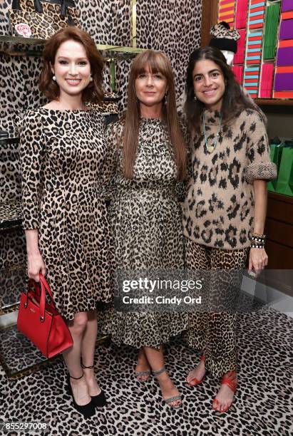 Ellie Kemper, Deborah Lloyd and Leandra Medine attend the Leopard Leopard Leopard Pop-Up Shop hosted by Kate Spade New York & Man Repeller on...