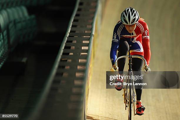 Olympic Sprint Champion Victoria Pendleton trains in the Manchester Velodrome on March 4, 2009 in Manchester, England.