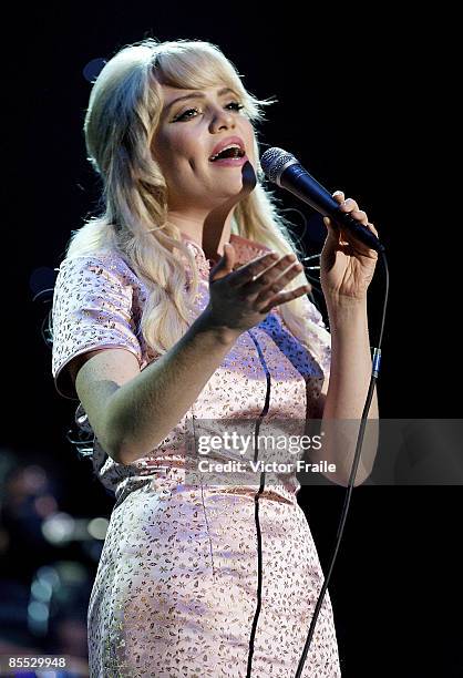 Singer Duffy performs on stage in concert at the Asia World-Arena on March 20, 2009 in Hong Kong.