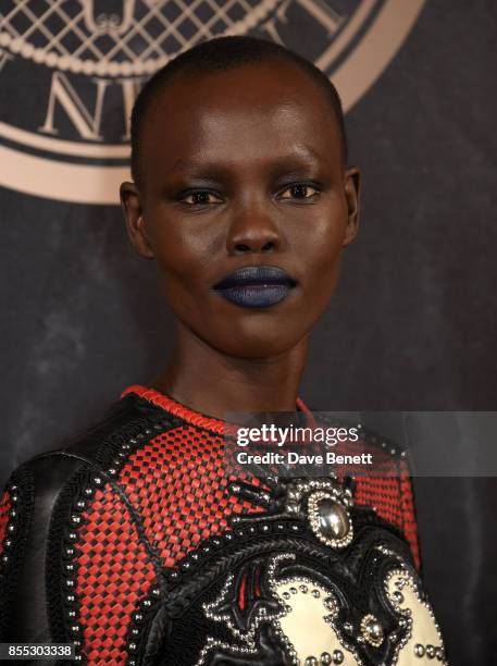 Grace Bol attends the launch of the new L'Oreal Paris X Balmain Paris lipstick collection at L'Ecole de Medecine on September 28, 2017 in Paris,...