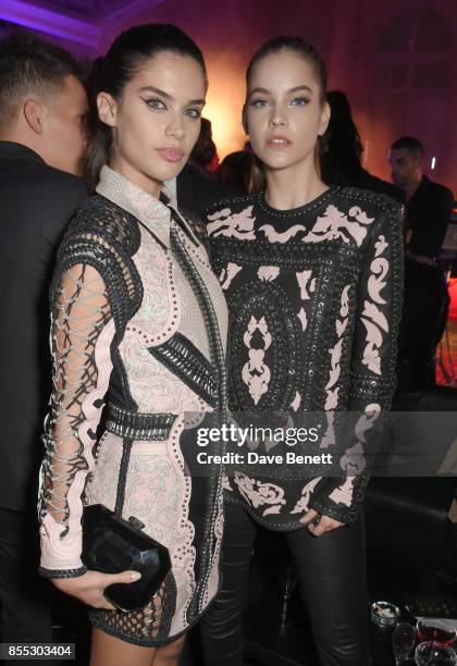 Sara Sampaio and Barbara Palvin attends the launch of the new L'Oreal Paris X Balmain Paris lipstick collection at L'Ecole de Medecine on September...