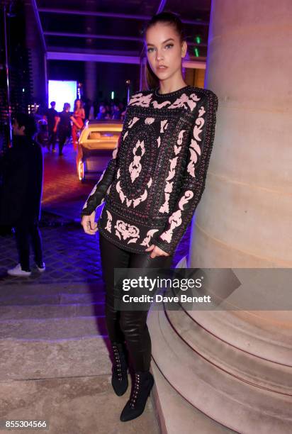 Barbara Palvin attends the launch of the new L'Oreal Paris X Balmain Paris lipstick collection at L'Ecole de Medecine on September 28, 2017 in Paris,...