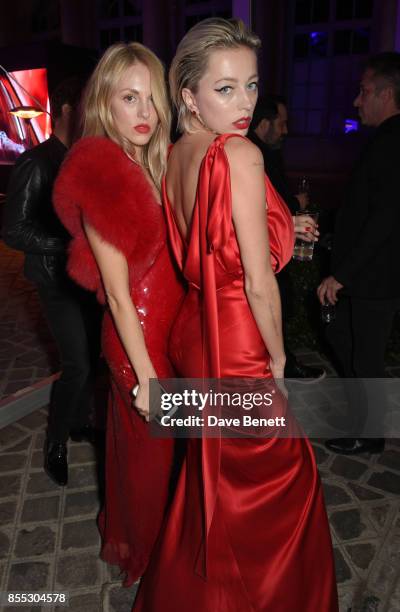 Shea Marie and Caroline Vreeland attend the launch of the new L'Oreal Paris X Balmain Paris lipstick collection at L'Ecole de Medecine on September...