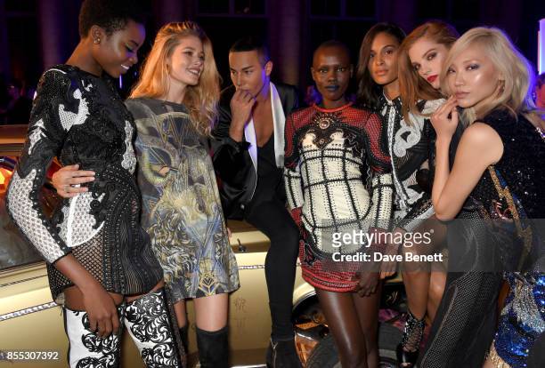 Maria Borges, Doutzen Kroes, Olivier Rousteing, Grace Bol, Cindy Bruna, Alexina Graham and Soo Joo Park attends the launch of the new L'Oreal Paris X...