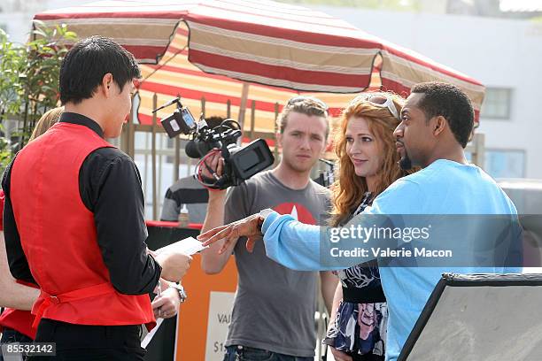 Annie Lukowski, director, actors Tom Choi, Leyna Juliet Weber and Jaleel White on the set of on the MWG Enertainment New Web Series "Road to the...