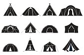 Camping Tents Icons Set