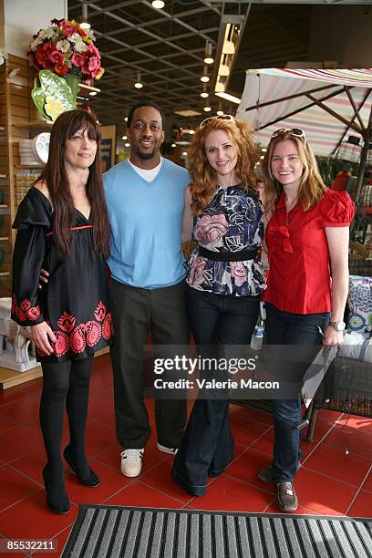 Max Goldenson, executive producer, actors Jaleel White, Leyna Juliet Weber and director Annie Lukowski pose on the set of on the MWG Enertainment New...