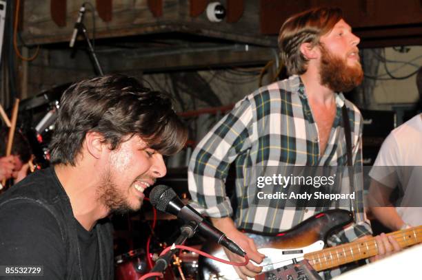 Matthew Vasquez and Jon Jameson of Delta Spirit perform on stage at Cedar St. Courtyard as part of the SXSW 2009 Music Festival on March 19, 2009 in...