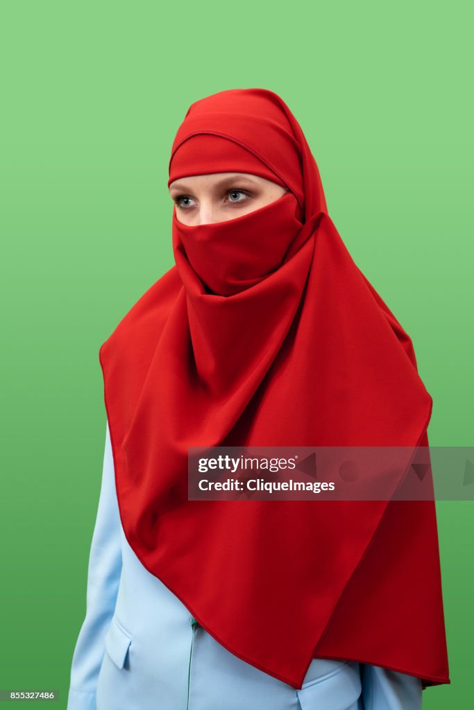 Woman in beautiful red niqab