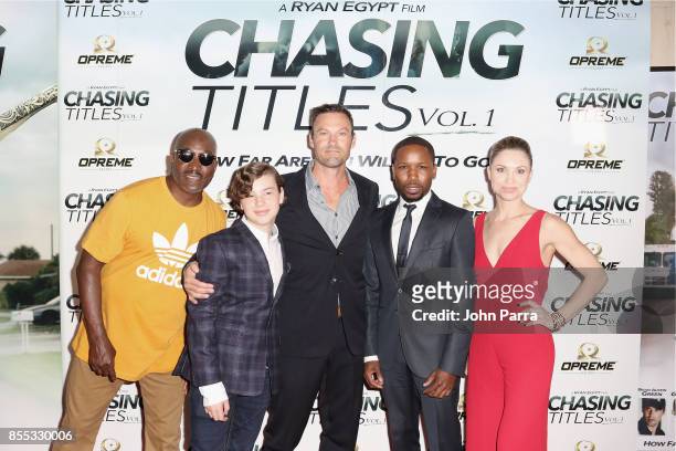 Clifton Powell, Landon Gimenez, Brian Austin Green, Haas Manning and Erica Eynon arrive at the Chasing Titles Vol. 1 West Palm Beach Premiere on...