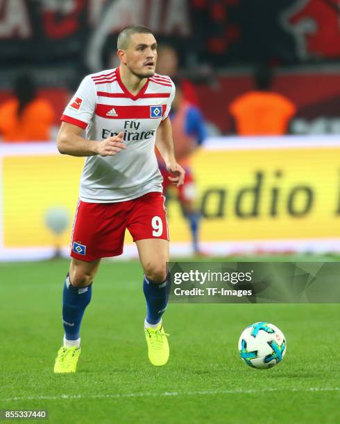 Kiriakos Papadopoulos of Hamburg controls the ball during the Bundesliga match between Bayer 04 Leverkusen and Hamburger SV at BayArena on September...