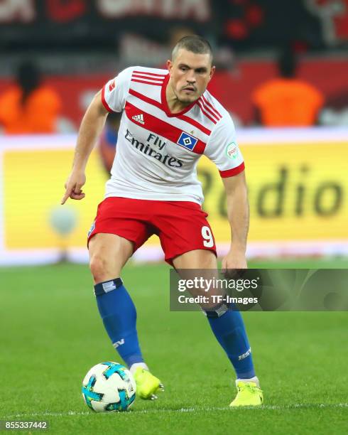 Kiriakos Papadopoulos of Hamburg controls the ball during the Bundesliga match between Bayer 04 Leverkusen and Hamburger SV at BayArena on September...