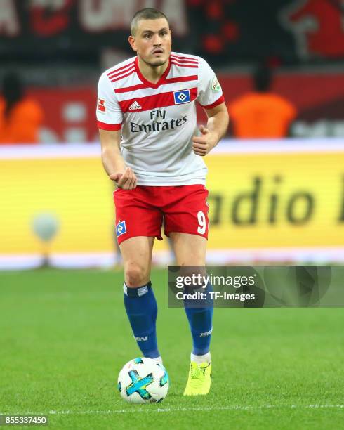 Kiriakos Papadopoulos of Hamburg controls the ball during the Bundesliga match between Bayer 04 Leverkusen and Hamburger SV at BayArena on September...