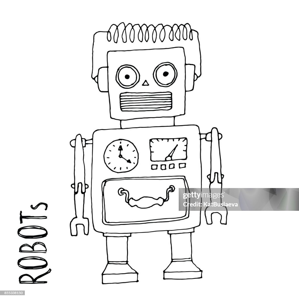 Vector De Dibujos Animados Doodle Robot Para Niños Libro Para Colorear  Ilustración de stock - Getty Images