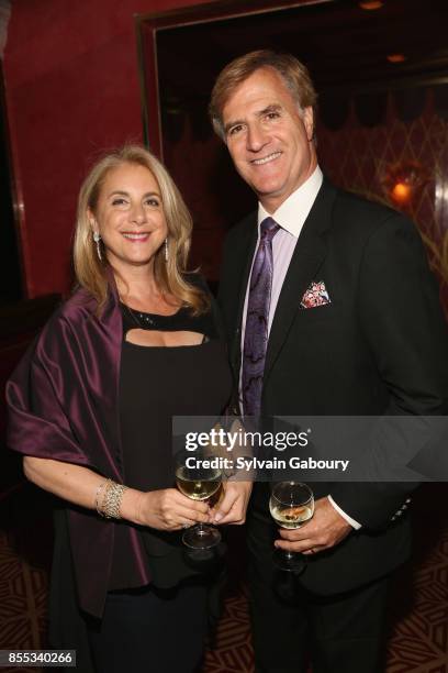 Ann Brown Schaefer and Tyler Schaefer attend David Patrick Columbia and Chris Meigher Toast The Quest 400 at Doubles on September 28, 2017 in New...