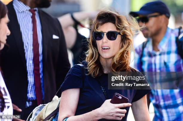 Actress Jennifer Esposito leaves the "AOL Build" taping at the AOL Studios on September 28, 2017 in New York City.