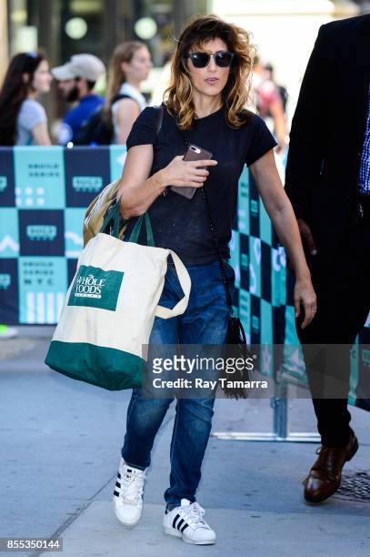 Actress Jennifer Esposito leaves the "AOL Build" taping at the AOL Studios on September 28, 2017 in New York City.
