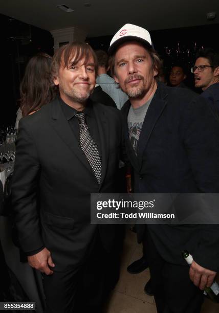 Director Richard Linklater and actor Ethan Hawke attend the Last Flag Flying NYFF World Premiere on September 28, 2017 at Alice Tully Hall in New...