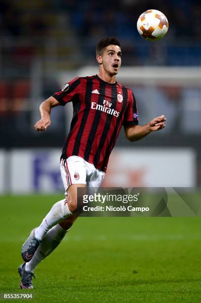 Andre Silva of AC Milan in action during the UEFA Europa League Group D match between AC Milan and HNK Rijeka. AC Milan wins 3-2 over HNK Rijeka.