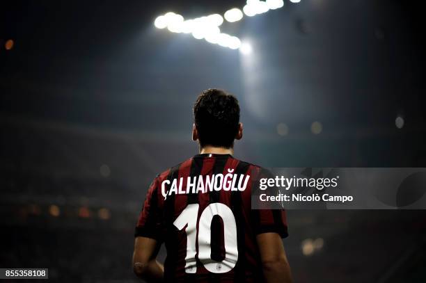 Hakan Calhanoglu of AC Milan is pictured during the UEFA Europa League Group D match between AC Milan and HNK Rijeka. AC Milan wins 3-2 over HNK...