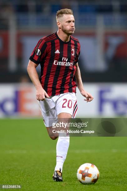 Ignazio Abate of AC Milan in action during the UEFA Europa League Group D match between AC Milan and HNK Rijeka. AC Milan wins 3-2 over HNK Rijeka.