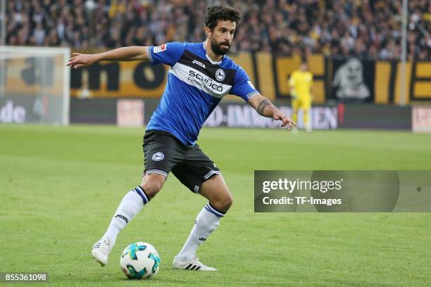 Nils Teixeira of Bielefeld in action during the Second Bundesliga match between Dynamo Dresden and Arminia Bielefeld at DDV-Stadion on September 20,...