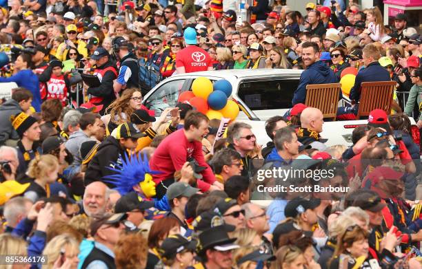 David Mackay of the Crows and Andy Otten of the Crows look on during the 2017 AFL Grand Final Parade on September 29, 2017 in Melbourne, Australia.