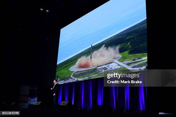 SpaceX CEO Elon Musk speaks at the International Astronautical Congress on September 29, 2017 in Adelaide, Australia. Musk detailed the long-term...