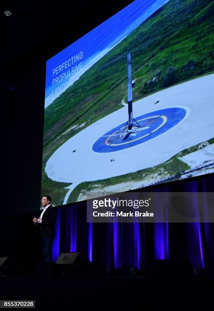 SpaceX CEO Elon Musk speaks at the International Astronautical Congress on September 29, 2017 in Adelaide, Australia. Musk detailed the long-term...