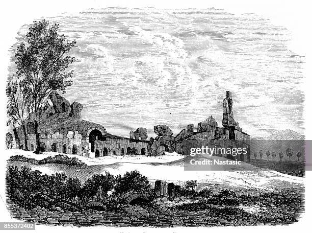 santa maria capua vetere amphitheater ruins - trastevere stock illustrations