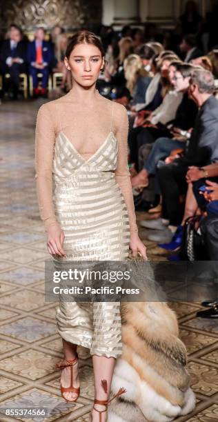 Model walks runway for the Dennis Basso Spring/Summer 2018 runway show during New York Fashion Week at Plaza Hotel - Grand Ballroom, Manhattan.