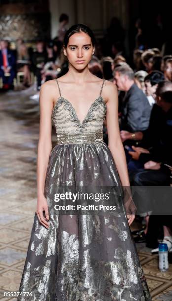 Model walks runway for the Dennis Basso Spring/Summer 2018 runway show during New York Fashion Week at Plaza Hotel - Grand Ballroom, Manhattan.