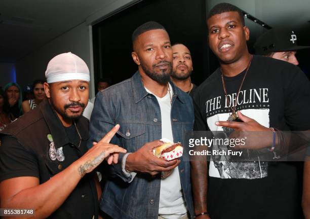 Malcom Livingston II, Jamie Foxx, Lester Walker and Jon Gray at H.O.M.E. By Martell hosted by Jhene Aiko on September 28, 2017 in Los Angeles,...
