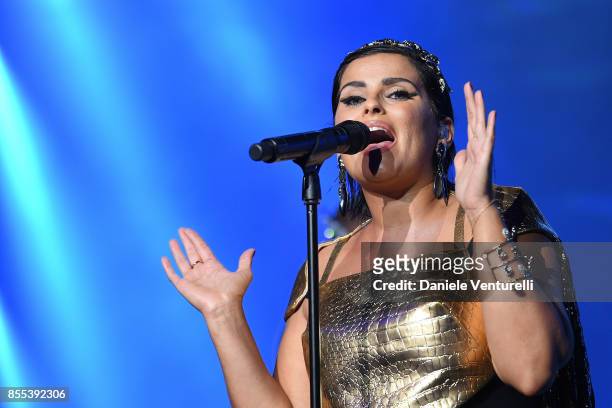 Nelly Furtado performs on stage at the auction for the inaugural "Monte-Carlo Gala for the Global Ccean" honoring Leonardo DiCaprio at the Monaco...