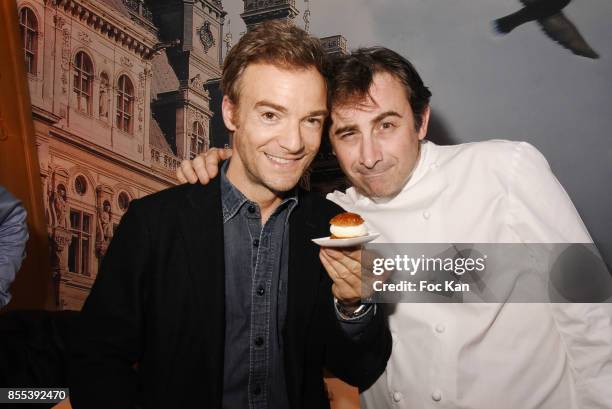 Jonathan Lambert and pastry Chef Jean francois Foucher attend the "Apero Gouter" Cocktail Hosted by Le Grand Seigneur Magazine at Bistrot Marguerite...