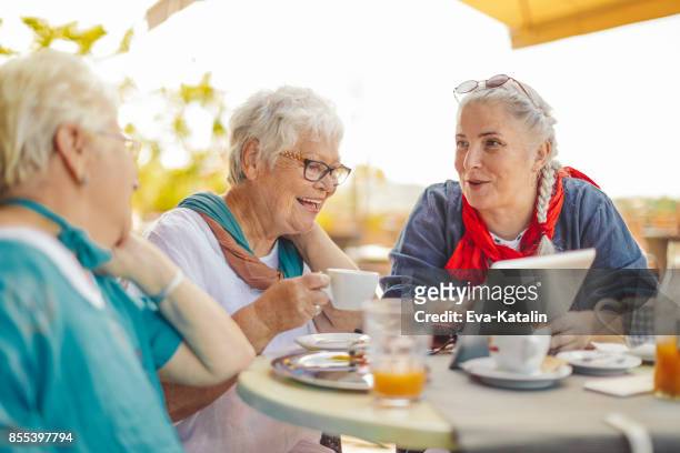 portrait of a beautiful senior women - senior women cafe stock pictures, royalty-free photos & images