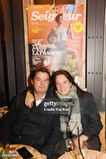 Bistrot Marguerite owner Alain Plaud and singer/actor Francis Lalanne attend the "Apero Gouter" Cocktail Hosted by Le Grand Seigneur Magazine at...