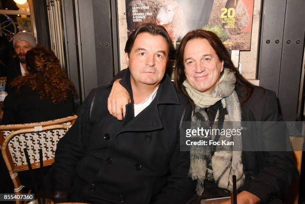 Bistrot Marguerite owner Alain Plaud and singer/actor Francis Lalanne attend the "Apero Gouter" Cocktail Hosted by Le Grand Seigneur Magazine at...