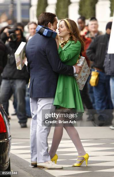 Actor Ed Westwick and actress Leighton Meester seen on the streets of Manhattan on March 16, 2009 in New York City.