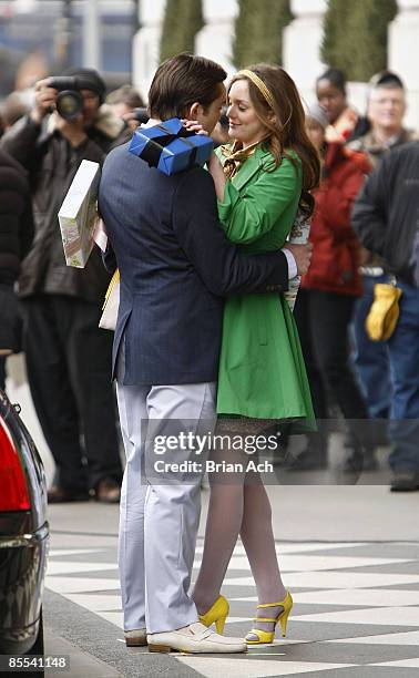 Actor Ed Westwick and actress Leighton Meester seen on the streets of Manhattan on March 16, 2009 in New York City.