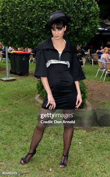 Model Lauren Gillis arrives for the Myer Sydney Confidential Ladies Day as part of the Golden Slipper Racing Carnival at Rosehill Gardens Racecourse...