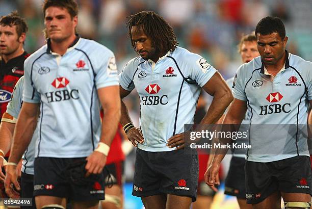 Dejected Lote Tuqiri of the Waratahs leaves the field after their loss to the Crusaders during the round six Super 14 match between the Waratahs and...