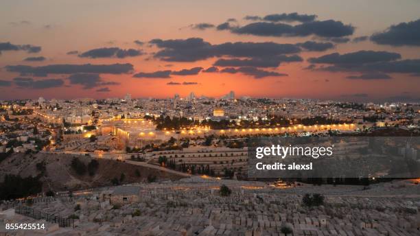 jerusalem old city sunset night aerial view - jerusalem aerial stock pictures, royalty-free photos & images