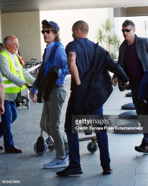 Mick Jagger is seen arriving at El Prat airport on September 28, 2017 in Barcelona, Spain.