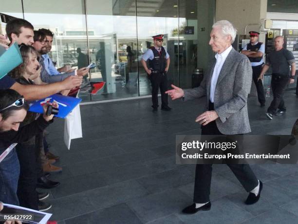 Charlie Watts is seen arriving at El Prat airport on September 28, 2017 in Barcelona, Spain.