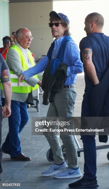 Mick Jagger is seen arriving at El Prat airport on September 28, 2017 in Barcelona, Spain.