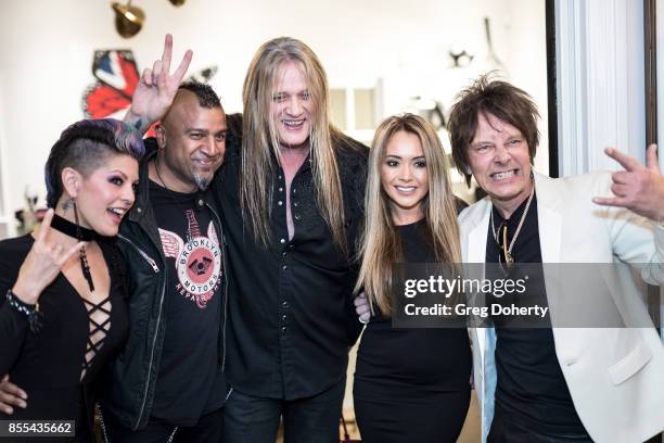 Miki Black, Drummer Erik Eldenius, Suzanne Bach, Artist and Guitar Player Billy Morrison and Singer Sebastian Bach attend the Billy Morrison - Aude...