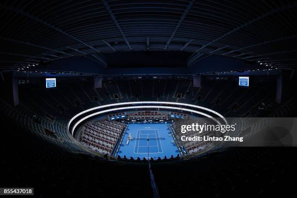 General view of the China National Tennis Centre during the preview day of the 2017 China Open at the on September 29, 2017 in Beijing, China.